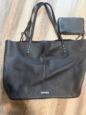 Rebecca Minkoff Black Pebbled Leather Tote with Zip Pouch
